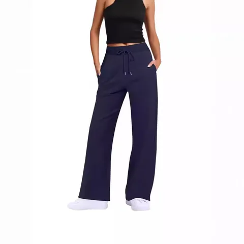 Damen Hohe Taille Kordelzug Freizeithose Lässig Weites Bein Einfarbig Polyester Strickhose Bequeme Loungehose