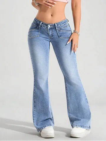 Vaqueros Acampanados para Mujer Alta Elasticidad Cintura Baja Denim Lavado Pantalones de Campana Algodón Elastano Slim Fit Casual