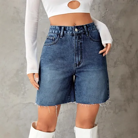 Pantalones Cortos de Mezclilla de Cintura Alta para Mujer Casual Streetwear Dobladillo Deshilachado Lavado Distressed Mezclilla para Mujer Hot Pants Bottom