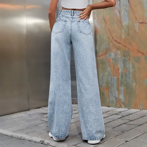 Women's High Waist Wide Leg Ripped Denim Jeans Streetwear Distressed Washed Straight Loose Cotton Pants Casual Daily Bottoms