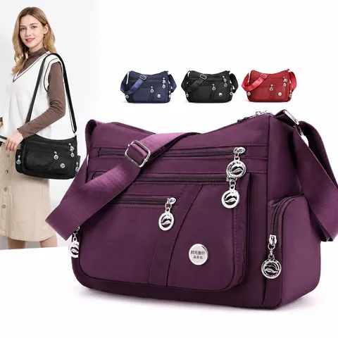 Women's Multi-Pocket Waterproof Nylon Crossbody Bag Large Capacity Shoulder Bag Casual Travel Messenger Bag Fashion Bag