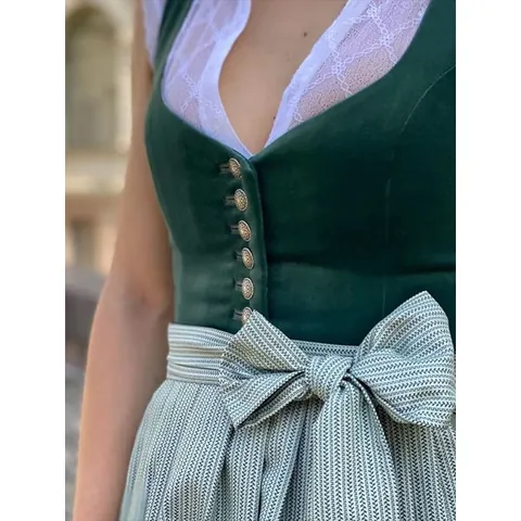 Women Traditional German Dirndl Dress For Munich Oktoberfest Vintage Green Velvet Lace Dress Skirt And Apron For Bavarian Beer Festival Party