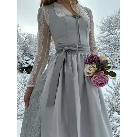 Traditional German Munich Oktoberfest Elegant Dirndl Dress Set For Women Lace Silver Jacquard Festival Party Costume Top And Bottom