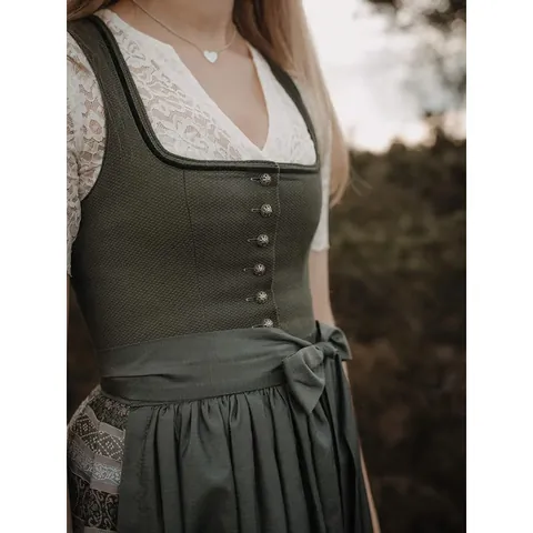 Vintage Munich Oktoberfest Dirndl Dress For Women Dark Green Polyester Beer Festival Costume Set Top And Bottom