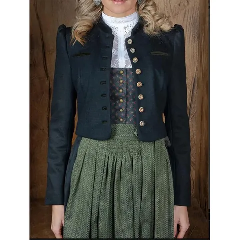 Women Oktoberfest Jacket Traditional Dirndl Trachtenjanker Bavarian Dirndl Coat Little Fragrance Style Stand Collar Puff Sleeve Top