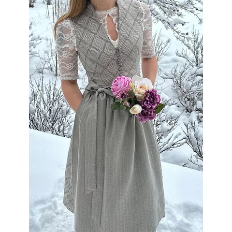 Women Elegant German Oktoberfest Dirndl Dress Traditional Bavarian Beer Maid Costume Lace Trim Jacquard Party Dress