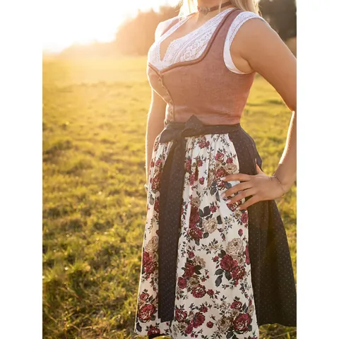 Women Vintage Oktoberfest Dirndl Dress Bavarian Floral Polka Dot ai-Printed Polyester Top And Bottom Dress For Festival Party