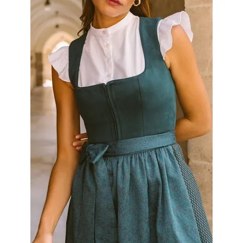 Women's Elegant Oktoberfest Dirndl Dress Traditional German Beer Festival Costume Set With Embroidered Floral Apron Retro Ethnic Party Outfit