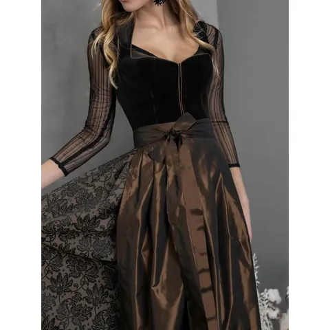 Women's Elegant Oktoberfest Dirndl Dress Vintage Traditional Ethnic Costume Polyester Embroidery Bow Top And Bottom Party Costume