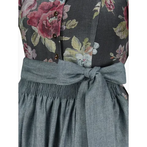 Vintage Oktoberfest Dirndl Dress For Women Black Rose Floral Print Stand Collar Long Sleeve Button Up Midi Dress With Belt