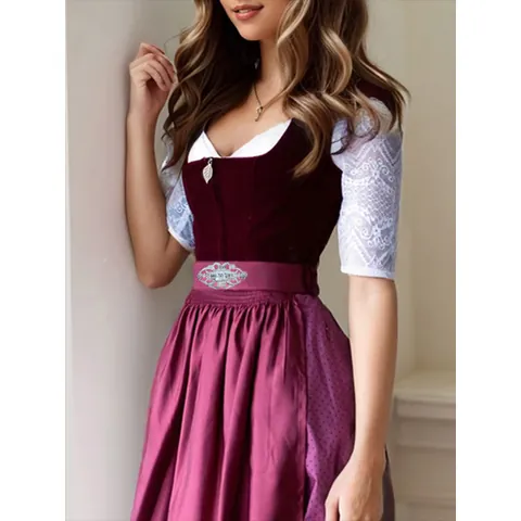 Set di Vestiti Dirndl Tradizionali Tedeschi dell'Oktoberfest per Donna Costume Retrò in Velluto Pizzo Raso Elegante Abbigliamento per Feste Banchetti Cosplay