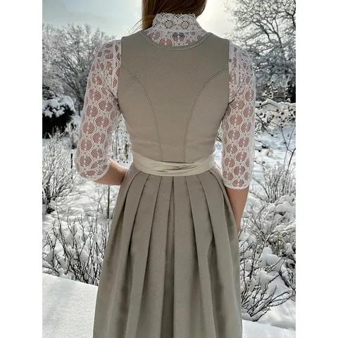 Ensemble de Robe Dirndl Traditionnelle Allemande de l'Oktoberfest pour Femme Chemisier en Dentelle Blanche Élégant Robe Plissée Grise Avec Tablier