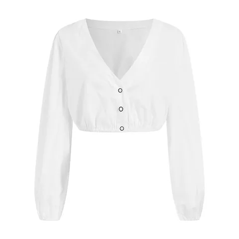 Women Oktoberfest Dirndl Blouse White V Neck Puff Sleeve Cotton Undershirt Lining Ethnic Retro Style Costume Top