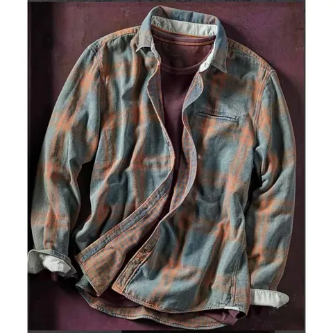 Men Retro Plaid Long Sleeve Shirt Polyester Rayon Blend Button Down Casual Thickened Top With Chest Pocket Fashion Shirt