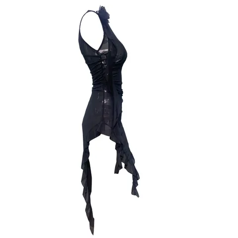 Damen Sexy Mesh Kleid Unregelmäßiger Schlanke Passform Hüftwickel Ärmellos Polyester Kleid Mit Blumen Dekoration Party Bankett Nachtwäsche