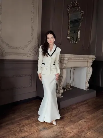 French Design Blazer And Skirt Set Floral Embroidery Peplum Blazer With Midi Skirt Elegant Work Office Outfit For Women Top And Bottom