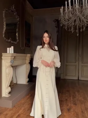 Vestido Maxi Elegante Francés para Mujer Empalme de Malla Elegante Color Sólido Manga Larga Bordado Floral de Encaje