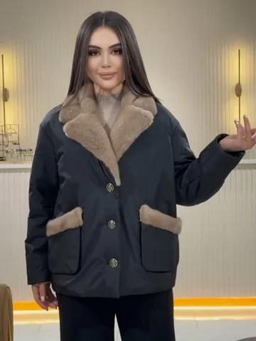 Women Elegant High-end Woolen Coat Faux Fur Collar Plush Pocket Gold Button Black Long Sleeve Outerwear Autumn Winter Fashion Top