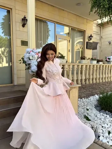 Women's Vintage Embroidered Blazer And Pleated Skirt Set 2025 Autumn Elegant Two Piece Outfits Peplum Top And Bottom Set
