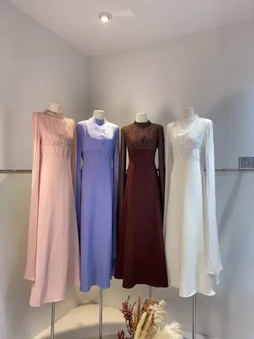 Women High Waist Pleated Maxi Dress Elegant Long Flare Cape Sleeve V Neck Banquet Evening Party Gown High End Design Dress