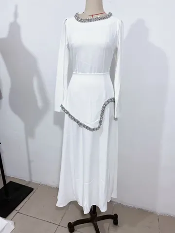 Women Elegant Rhinestone Inlaid Long Sleeve Polyester Dress Top And Bottom Luxury Party Evening Slim Fit Gown