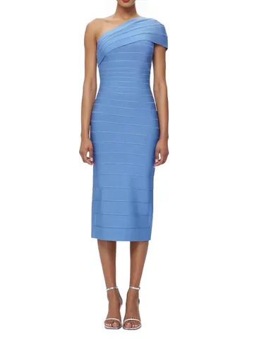 Women One Shoulder Backless Bandage Bodycon Midi Dress Elegant Slit High Waist Evening Party Formal Clubwear Prom Gown