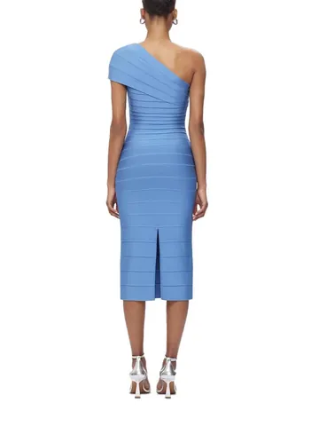 Women One Shoulder Backless Bandage Bodycon Midi Dress Elegant Slit High Waist Evening Party Formal Clubwear Prom Gown