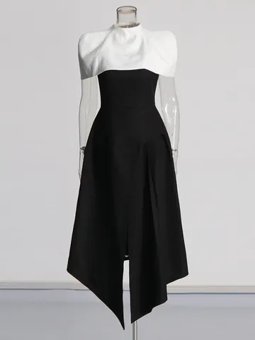 Elegant French Color Block Maxi Dress For Women With Detachable Cape Split Hem Formal Evening Banquet Party Long Dress