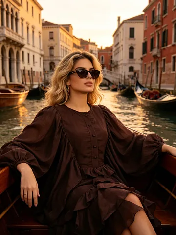 Vintage Palace Style Women Polyester Mini Dress Lantern Sleeve Single Breasted Ruffle Trim Waist Slimming Party Dress