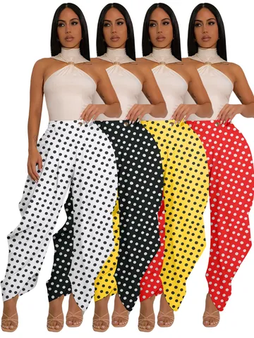 Women's Polka Dot Printed High Waist Wide Leg Cropped Pants Tulip Silhouette Casual Commute Polyester Bottom