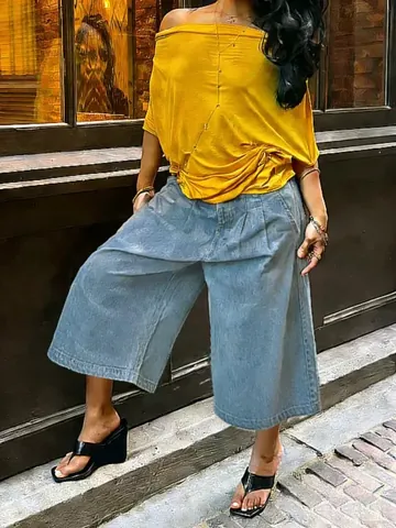Vaqueros de Pata Ancha de Cintura Alta para Mujer Streetwear Casual Pantalones Denim con Estampado de Camuflaje Moda Inferior para Mujer