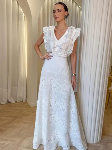 French Vintage Lace Embroidery Hollow Out Top And Bottom Skirt Set Women Flutter Sleeve Short Top High Waist Long Skirt Elegant Outfit