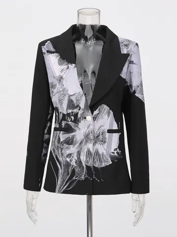 Women Elegant Floral Print Blazer and Pants Set Fashion Asymmetric V-Neck Long Sleeve Suit for Commuting Casual Wear