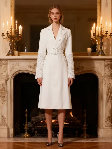 Γυναικείο Μπλέιζερ Μόδας Νέο Floral Patchwork Μανίκι Πέτο Κορδόνι Μέση Μεσαίου Μήκους Καπαρντίνα Κομψό Κέντημα Τοπ