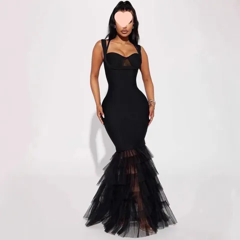 Women Sexy Sling Fishtail Evening Dress Mesh Splicing Bodycon Maxi Gown Trailing Party Formal Wedding Dress Top And Bottom