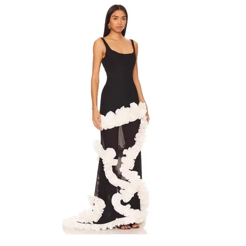 Abito Maxi da Donna Sexy con Scollo a V e Spalline Elegante Slim Fit con Volant e Fiori Abito Lungo da Sera Bodycon