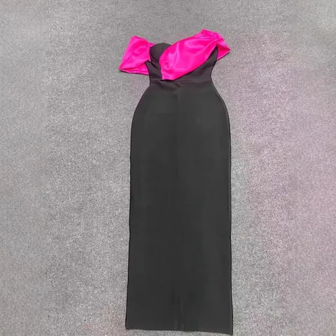 Vestito Lungo da Donna Sexy con Scollo a Barca Aderente Senza Maniche Bodycon in Poliestere per Feste di Gala Elegante Abito Formale Bicolore