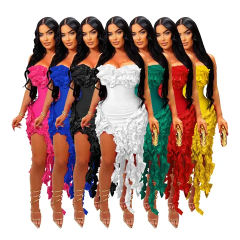 Women Sexy Off Shoulder Ruffle Bodycon Dress Irregular Hem Flounce Mini Evening Banquet Party Summer Cocktail Dress Top And Bottom