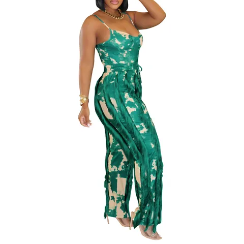 Women Tie Dye Print Fringe Two Piece Set Summer Sleeveless Cami Top And Wide Leg Pants Set Boho Vacation Beachwear Outfits
