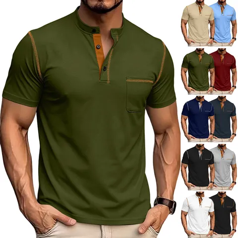 Camiseta Polo Henley de Secado Rápido para Hombre Manga Corta Casual Corte Ajustado con Bolsillo Transpirable Polo Deportivo