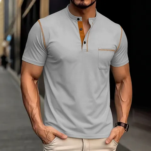 Camiseta Polo Henley de Secado Rápido para Hombre Manga Corta Casual Corte Ajustado con Bolsillo Transpirable Polo Deportivo