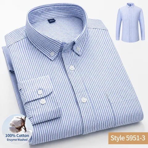 Herren 100% Baumwolle Oxford Hemd Langarm Slim Fit Business Casual Kariert Gestreift Button Down Hemd Atmungsaktiv Top