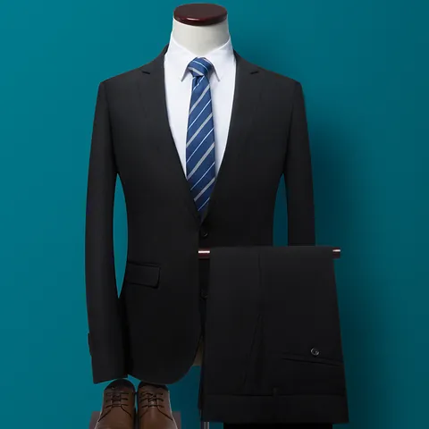 Men Slim Fit Business Suit Set Formal Office Professional Wear Blazer And Pants Wedding Groom Groomsmen Tuxedo Solid Color Top And Bottom