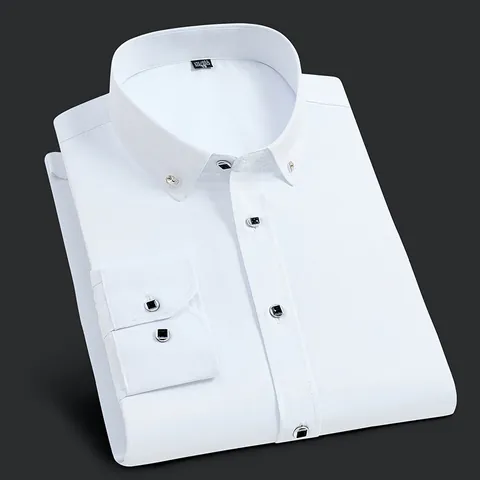 Camisa de Manga Larga Casual de Negocios para Hombre Ajuste Ceñido Cuello Abotonado Botones de Strass Camisa de Vestir Formal de Oficina