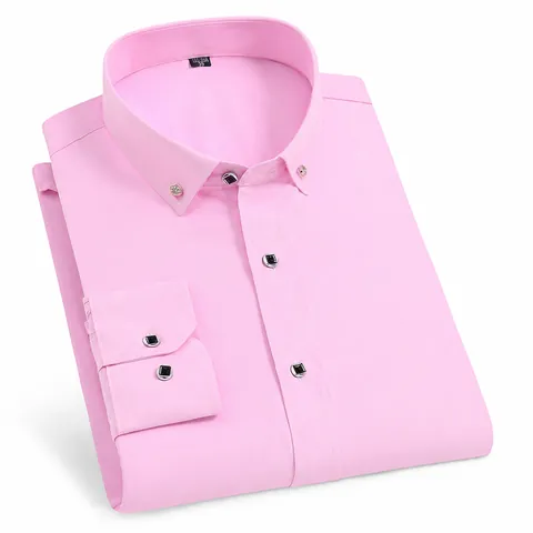 Camisa de Manga Larga Casual de Negocios para Hombre Ajuste Ceñido Cuello Abotonado Botones de Strass Camisa de Vestir Formal de Oficina