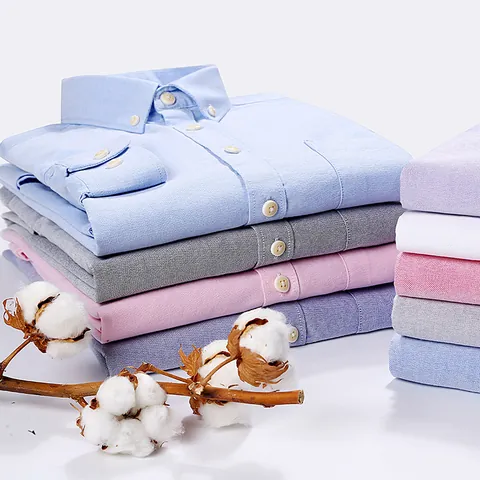 Camisa Oxford de Manga Larga Casual de Negocios para Hombre 100% Algodón Color Sólido Slim Fit Cuello con Botones Top