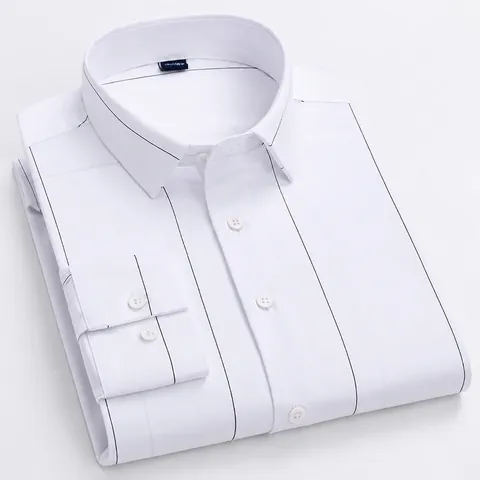 Men's Bamboo Fiber Viscose Striped Long Sleeve Shirt Casual Urban Non-Iron Slim Fit Digital Printed Dress Shirt Breathable Soft Top