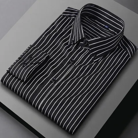 Men's Business Casual Striped Long Sleeve Shirt Non-iron Stretch Slim Fit Button Down Dress Shirt Top For Spring Autumn