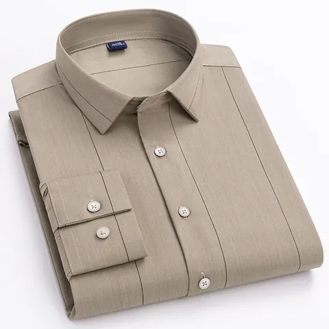 Men's Bamboo Fiber Viscose Striped Long Sleeve Shirt Casual Urban Non-Iron Slim Fit Digital Printed Dress Shirt Breathable Soft Top