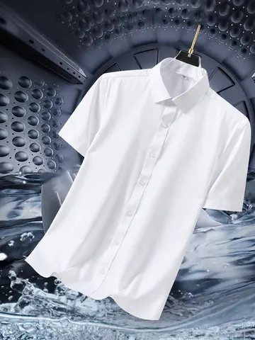 Chemise Business à Manches Courtes pour Hommes 100% Coton Sans Repassage Chemise de Bureau Formelle 80s Double Retors